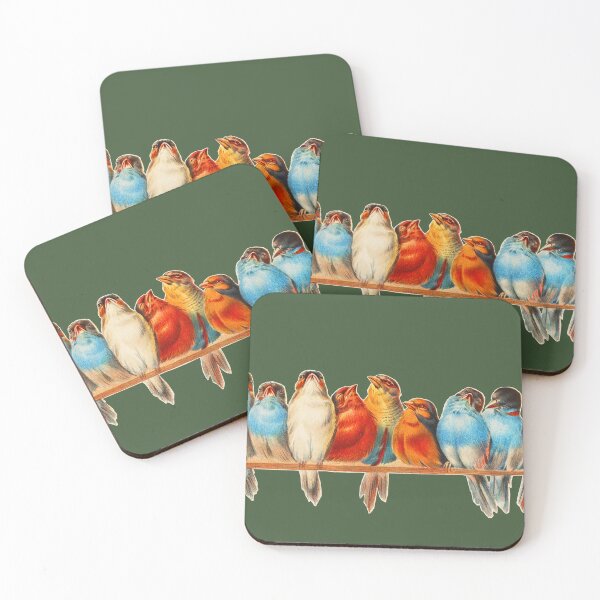 Item preview, Cute classic vintage colorful birds in line on a branch designed and sold by thgalleryit.