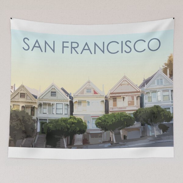 Item preview, San Francisco, Houses, California, USA, Travel Print, Sunset designed and sold by summattodraw.