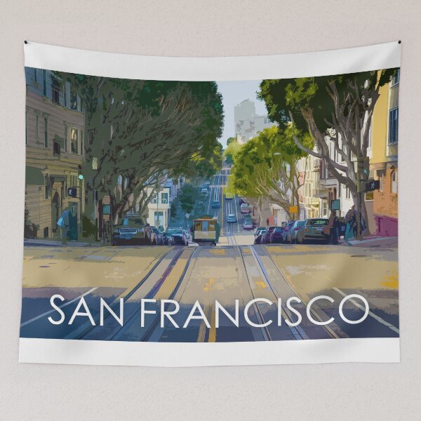 Item preview, San Francisco, Trams, California, USA, Travel Print, Sunset designed and sold by summattodraw.