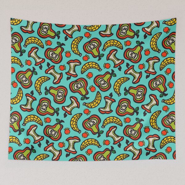 Item preview, TUTTI FRUTTI Fun Tossed Retro Fruit with Apple Core Pear Banana Berries in Graphic Cartoon Style - UnBlink Studio by Jackie Tahara designed and sold by Jackie Tahara of UnBlink Studio.