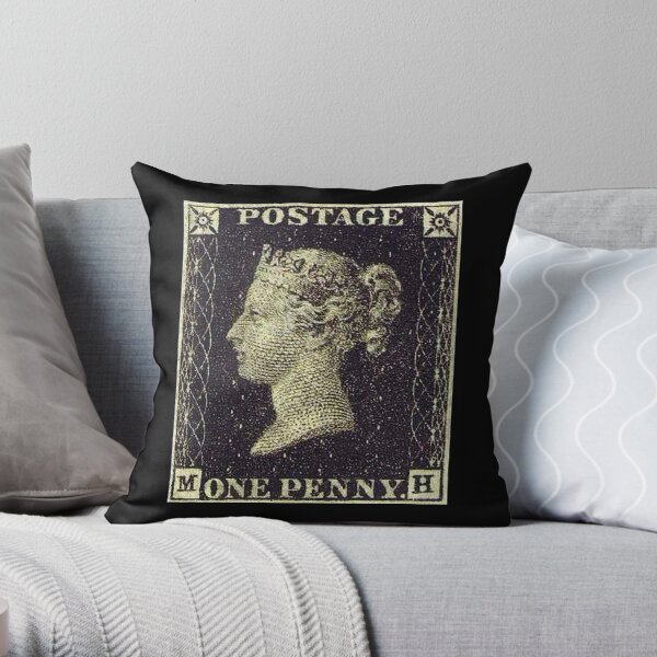 Penny Black. Stamp, Post, Postage, Mail, 1837. Throw Pillow