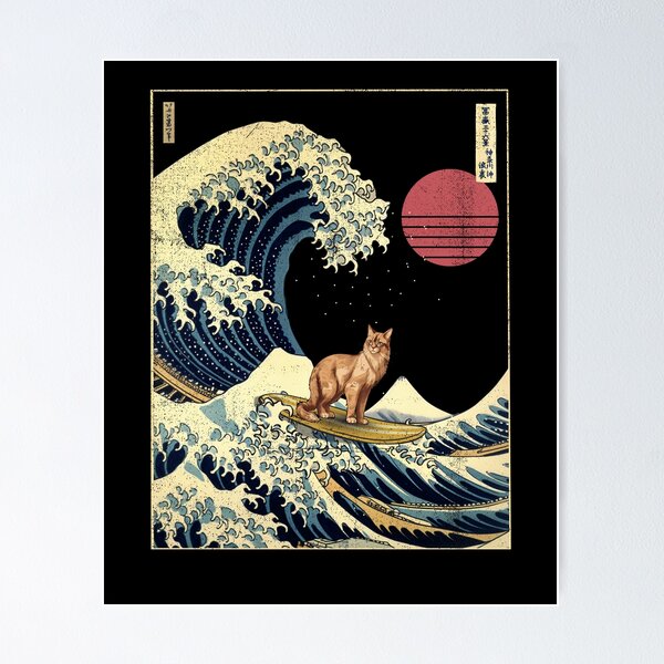 Item preview, Somali Cat Kanagawa Japanese Surfing Wave designed and sold by rafaeltto.
