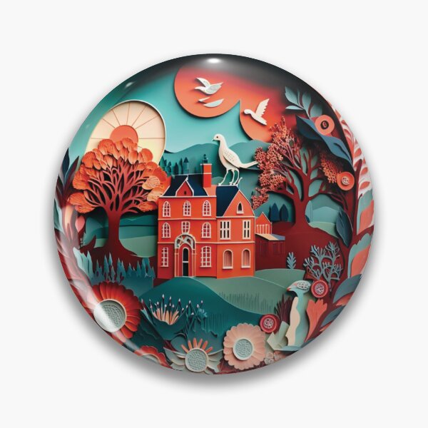 Item preview, colonial style orange house designed and sold by artpapercuts.