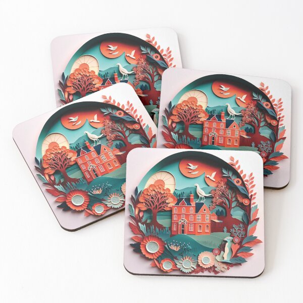 Item preview, colonial style orange house designed and sold by artpapercuts.