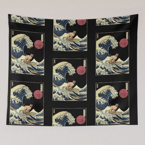 Item preview, Tonkinese Cat Kanagawa Japanese Surfing Wave designed and sold by rafaeltto.