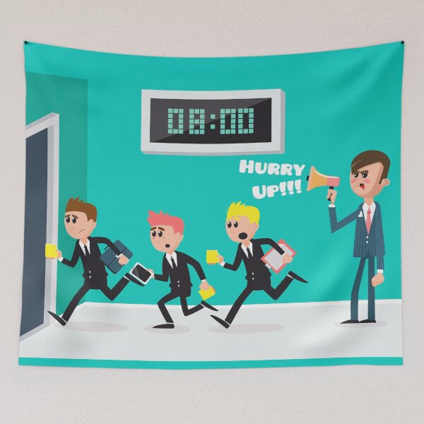 Item preview, Boss with Megaphone. Workers Running to Office. Businessmen Going to Work.  designed and sold by ivector.