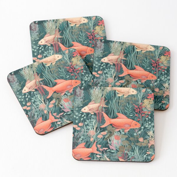 Item preview, Ocean Was Life 7, fish in a lush kelp forest, morning, morning, it's probably a reference, aquarium like underwater sea plants and coral, underwater, salmon pink, pale bronze, green, nature. designed and sold by FoxRobinRabbit.