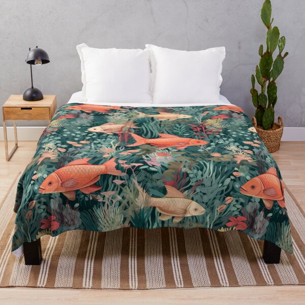 Item preview, Ocean Was Life 7, fish in a lush kelp forest, morning, morning, it's probably a reference, aquarium like underwater sea plants and coral, underwater, salmon pink, pale bronze, green, nature. designed and sold by FoxRobinRabbit.