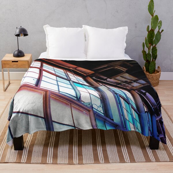 Item preview, Modern Industrial Warehouse Hanger Windows Bright Light Florescence Green Rust Red Blue Purple Tan Brown Pipes Photograph designed and sold by ARTbyABACCUS.