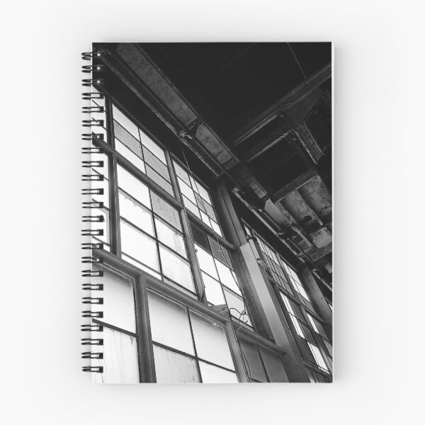 Item preview, Black and White Grayscale Modern Industrial Warehouse Hanger Windows Bright Light Florescence Rust Pipes Photograph designed and sold by ARTbyABACCUS.