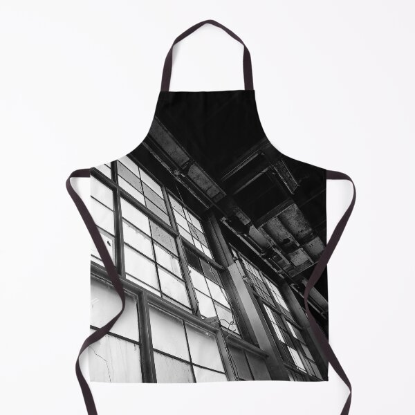 Item preview, Black and White Grayscale Modern Industrial Warehouse Hanger Windows Bright Light Florescence Rust Pipes Photograph designed and sold by ARTbyABACCUS.