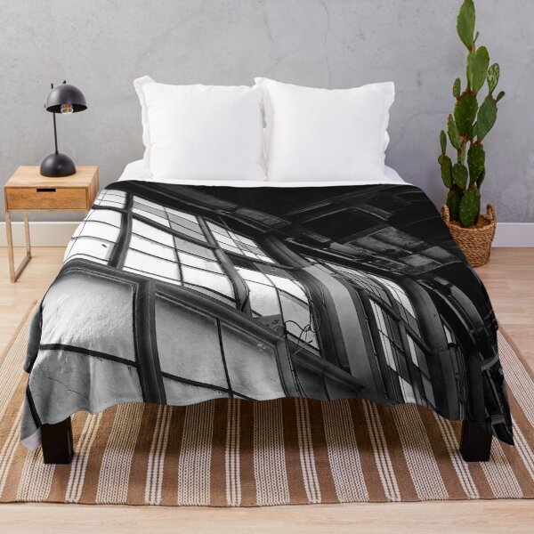 Item preview, Black and White Grayscale Modern Industrial Warehouse Hanger Windows Bright Light Florescence Rust Pipes Photograph designed and sold by ARTbyABACCUS.