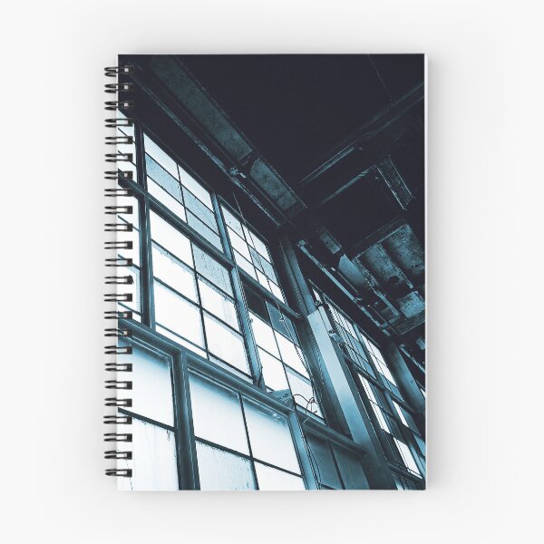 Item preview, Dark Navy Light Blue Indigo Cyanotype Modern Industrial Warehouse Hanger Windows Bright Light Florescence Rust Pipes Photograph designed and sold by ARTbyABACCUS.