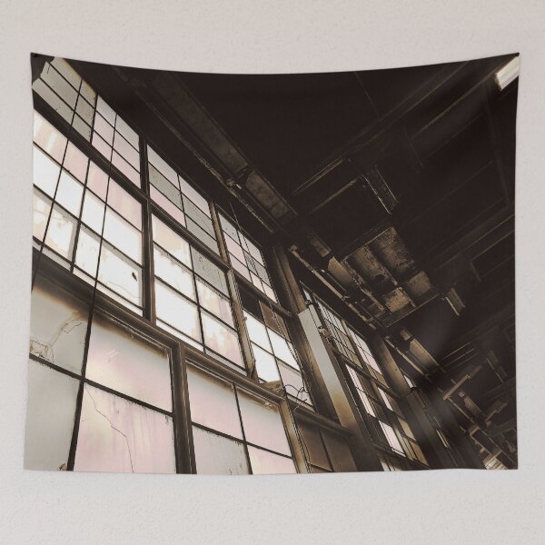 Item preview, Dark Brown Light Tan Coffee Vintage Sepia Tone Modern Industrial Warehouse Hanger Windows Bright Light Florescence Rust Pipes Photograph designed and sold by ARTbyABACCUS.