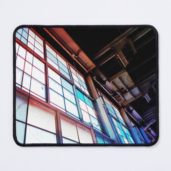 Item preview, Modern Industrial Warehouse Hanger Windows Bright Light Florescence Green Rust Red Blue Purple Tan Brown Pipes Photograph designed and sold by ARTbyABACCUS.