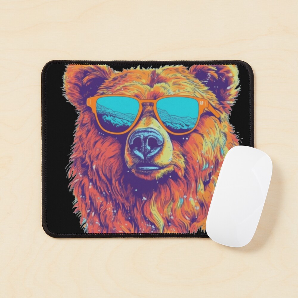 Grizzly Bear with Sunglasses, Mountains in Reflection Poster for Sale by  anthonydesignar