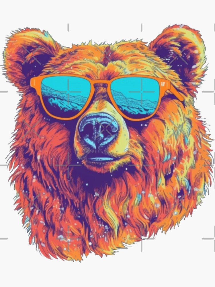 Grizzly Bear with Sunglasses, Mountains in Reflection Sticker for Sale by  anthonydesignar