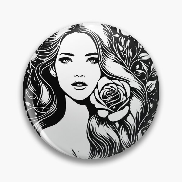 Item preview, Pretty Girl with Long Hair and Two Roses Black and White  designed and sold by Shapes-Mania.