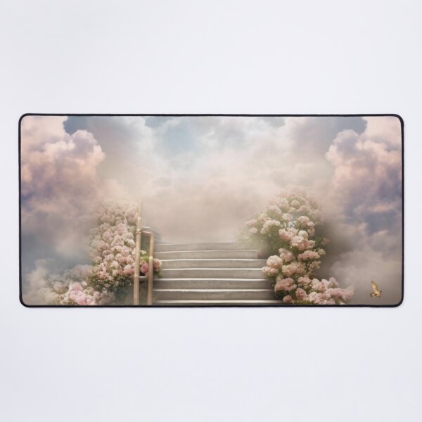 Memorial Stairs to Heaven Rest in Peace Cloudy Blue Sky Party Decor Nature  Landscape Photography Poster