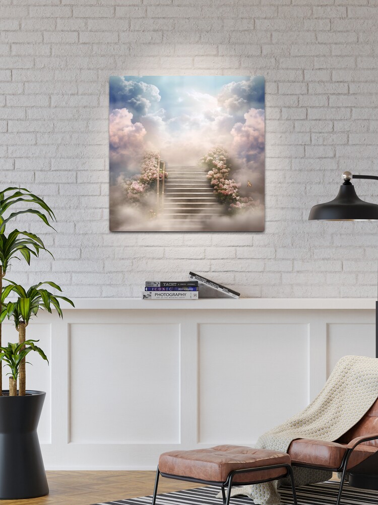 Memorial Stairs to Heaven Rest in Peace Cloudy Blue Sky Party Decor Nature  Landscape Photography Poster