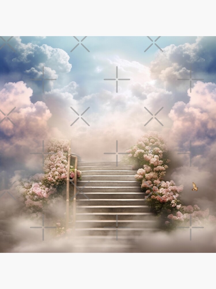 In Loving Memory Memorial Background Template Stairs to Heaven, Rest in  Peace, Cloudy Sky, Metal Print for Sale by Leonardo M