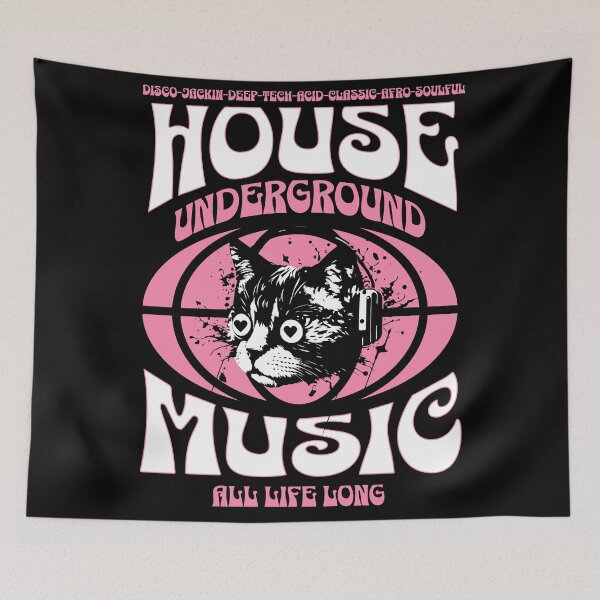 Item preview, HOUSE MUSIC  - Underground Cat (White/Pink) designed and sold by Discothreadz.