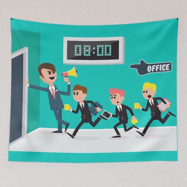 Item preview, Boss with Megaphone. Workers Running to Office. Businessmen Going to Work.  designed and sold by ivector.