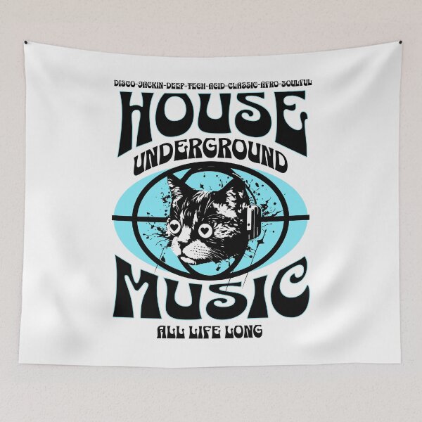 Item preview, HOUSE MUSIC  - Underground Cat (Black/Blue)  designed and sold by Discothreadz.