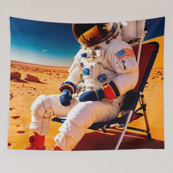 Item preview, Vintage an astronaut resting on mars in a beach chair designed and sold by MarionCerry.