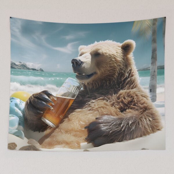 Item preview, Bear with beer enjoying the beach designed and sold by RichardDHJ.
