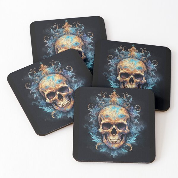 Item preview, Skull on Blue Fire: Baroque Vintage Ornament Background designed and sold by UnplainShirt.