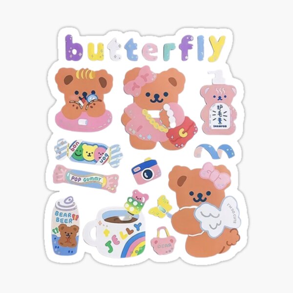 Korean Bear With Strawberries Sticker Set Free Printable, Sticker