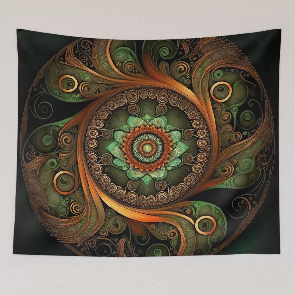 Item preview, Enchanting Symmetry: Orange Brown and Green Mandala designed and sold by cece4410.