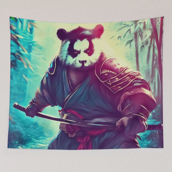 Item preview, Panda bear samurai in bamboo forest designed and sold by TomFrontierArt.