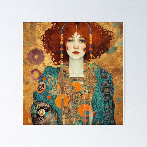 Item preview,  Female Portrait Inspired by Gustav Klimt, Ukiyo-E, and Van Gogh Art  designed and sold by BrandonArtWorld.