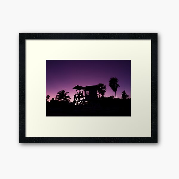Baywatch tower silhouette sunset Framed Art Print