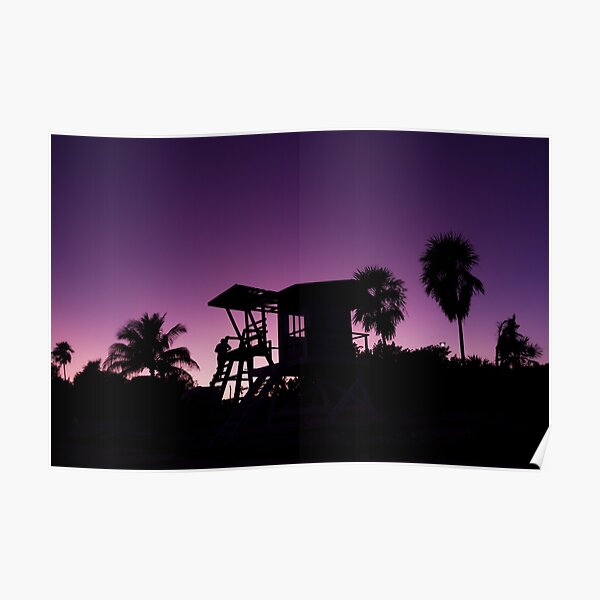 Baywatch tower silhouette sunset Poster