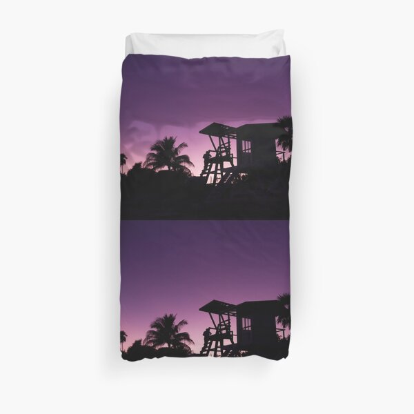 Baywatch tower silhouette sunset Duvet Cover