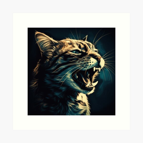 Artikel-Vorschau von Wandbild einer fauchenden Katze, Kunstwerk Tierliebhaber Poster, Wandkunst, Fotodruck, Kunstdruck, Haustier-Portrait, designt und verkauft von VilescytheArt.