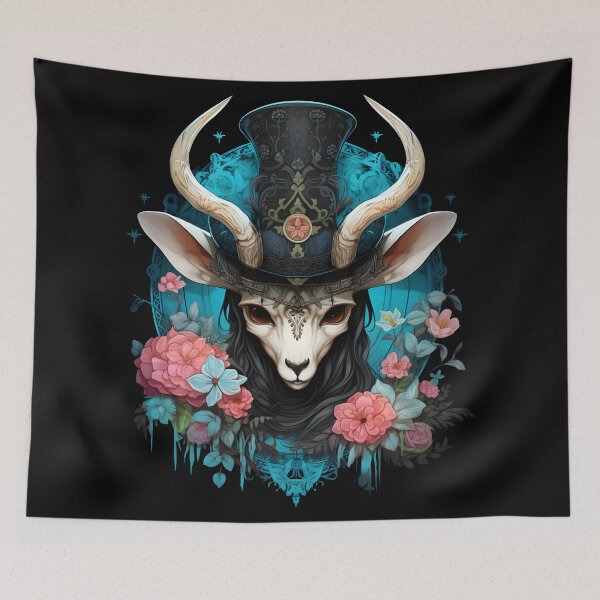 Item preview, A Cute Gazelle In a Top Hat With Pink and Cyan Flowers  designed and sold by 20th-eclipse.
