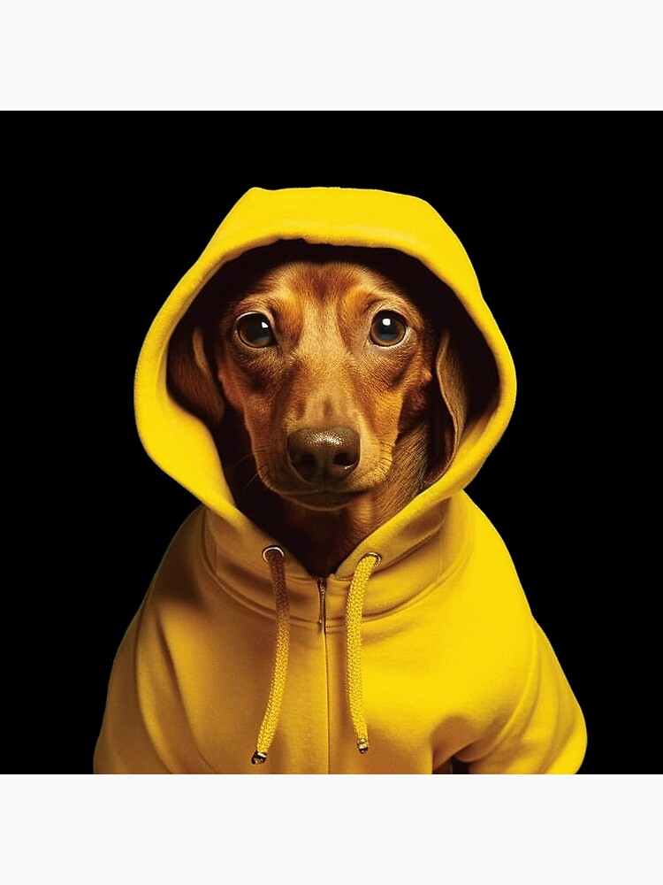 Rapper dachshund in yellow hoodie