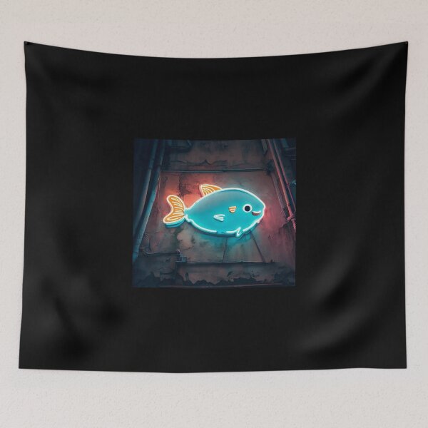 Item preview, Neon light on urban wall: blue goldfish designed and sold by Reinvention.