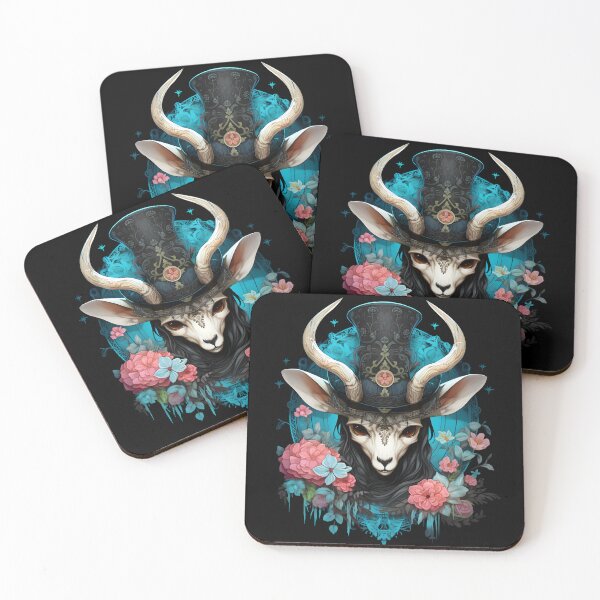 Artikelvorschau, Eine süße Gazelle mit Zylinder und rosa und cyanfarbenen Blumen entworfen und verkauft von 20th-eclipse.