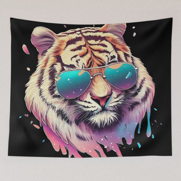 Item preview, Funny tiger in sunglasses pastel watercolor splash designed and sold by TomFrontierArt.