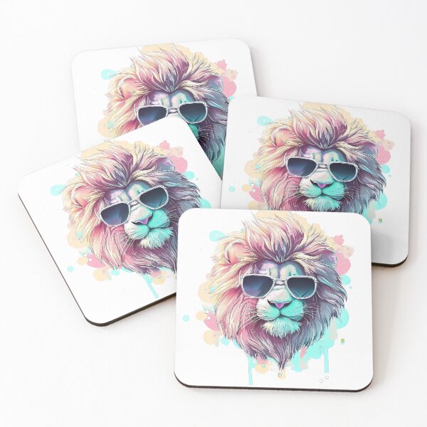 Item preview, Funny lion in sunglasses pastel watercolor splash designed and sold by TomFrontierArt.