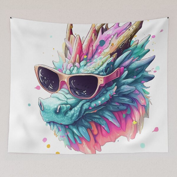 Item preview, Funny dragon in sunglasses pastel watercolor splash designed and sold by TomFrontierArt.