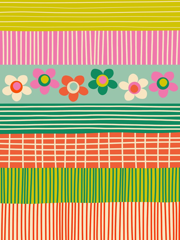 Patchwork finlandés Patrón de rayas de flores alegres Naranja Verde Rosa  Chartreuse Pegatina