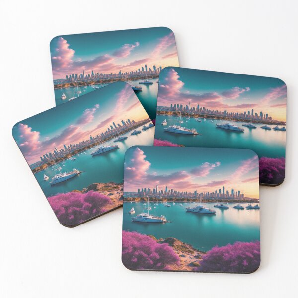 Item preview, Coastal Bay Landscapes with City Skyline and Sailboats, Ai Generated Art designed and sold by AiGens.