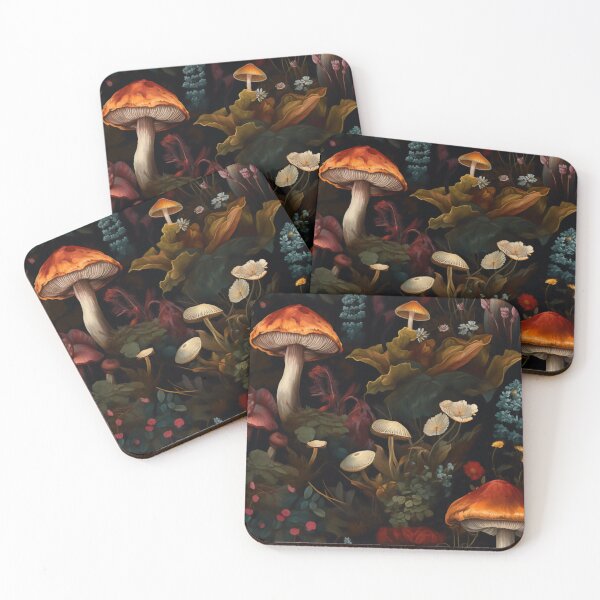 Item preview, Moody Shrooms and Blooms, Luxury Vintage Mushrooms Oil Painting designed and sold by Orianah.