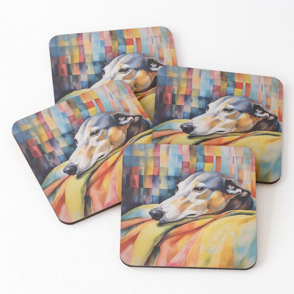 Item preview, Greyhound on rainbow coloured blanket designed and sold by Nosy is Everything.